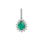 PINGENTE ESMERALDA GOTA 8X6MM E DIAMANTES 0,8 E 3PTS EM OURO BRANCO
