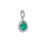 PINGENTE ESMERALDA GOTA 8X6MM E DIAMANTES 0,8 E 3PTS EM OURO BRANCO