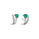 BRINCO DUPLO ESMERALDA CORAÇÃO 6MM E DIAMANTE BRANCO 2,5PTS EM OURO BRANCO