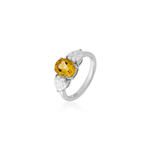 ANEL COM CITRINO OVAL DE 7MM COM MOISSANITES CORACAO EM PRATA