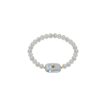 PULSEIRA PÉROLA BRANCA BATATINHA COM PINGENTE DE PÉROLA COM TURMALINA ROSA 
