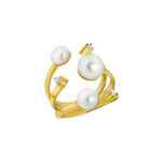 ANEL PEROLAS BOTAO E DIAMANTES 5PTS EM OURO AMARELO