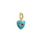 PINGENTE CORAÇÃO LUME TURQUESA COM TURMALINA ROSA E DIAMANTE EM OURO AMARELO