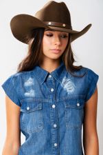 Camisa Jeans Escura Don't Touch My Ansata