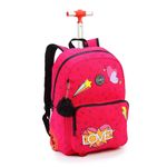 MOCHILA DE RODINHA LOVE ROSA/VERDE 17''