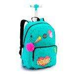 MOCHILA DE RODINHA LOVE ROSA/VERDE 17''