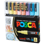 UNI® POSCA® PC-3M - MARCADORES DE TINTA À BASE DE ÁGUA SOFT COLORS (pacote com 8)