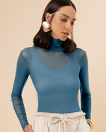 Blusa  Segunda Pele Modelo Gola Alta Azul Oceano