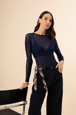 Blusa Feminina Segunda Pele Sem Gola Azul Marinho