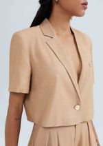 Blazer Feminino Cropped Manga Curta Com Linho