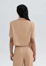 Blazer Feminino Cropped Manga Curta Com Linho