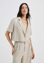 Blazer Feminino Cropped Manga Curta Com Linho