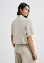 Blazer Feminino Cropped Manga Curta Com Linho