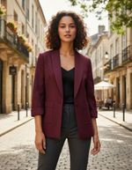 Blazer Feminino Jacquard E Mangas 7/8  Bordô P