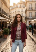 Blazer Feminino Jacquard E Mangas 7/8  Bordô P