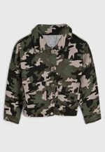 Jaqueta Sarja Verde Camuflado Infantil Menina Com Botões
