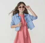 Jaqueta Menina Em Jeans De Algodão