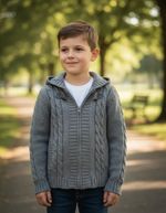 Jaqueta Infantil Masculina Tricô Puc - Cód. 6036 Cinza Claro 6 Anos