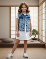 Colete Jeans Infantil Menina Azul-marinho - Tamanho 6 anos