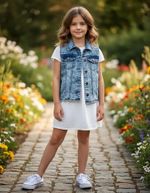 Colete Jeans Infantil Menina Azul-marinho - Tamanho 6 anos