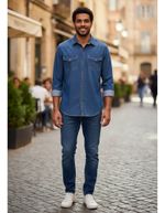 Camisa Jeans Masculina Manga Longa