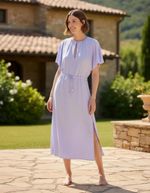 Vestido Midi Manga Curta Em Tecido De Viscose