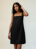 Vestido Curto Decote Quadrado Em Viscose E Linho