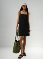 Vestido Curto Decote Quadrado Em Viscose E Linho