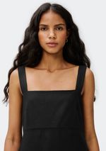 Vestido Curto Decote Quadrado Em Viscose E Linho