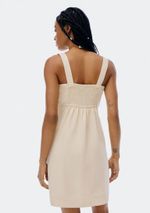 Vestido Curto Decote Quadrado Em Viscose E Linho