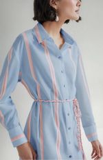 Vestido Chemise Manga Longa Fio Tinto