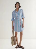 Vestido Chemise Manga Longa Fio Tinto
