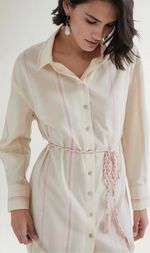 Vestido Chemise Manga Longa Fio Tinto