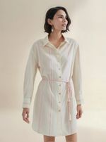 Vestido Chemise Manga Longa Fio Tinto