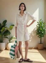 Vestido Chemise Manga Longa Fio Tinto