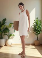 Vestido Curto Evasê Com Linho