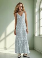 Vestido Longo Estampado Com Franzidos