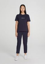 Calça Feminina Mom Em Sarja Azul-marinho 40