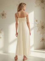 Vestido Midi Evasê Com Lastex Em Linho