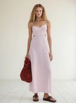 Vestido Midi Evasê Com Lastex Em Linho