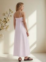 Vestido Midi Evasê Com Lastex Em Linho