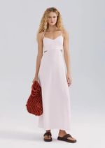 Vestido Midi Evasê Com Lastex Em Linho