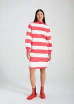 Vestido Básico Em Moletom Curto Manga Longa Listrado