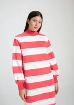 Vestido Básico Em Moletom Curto Manga Longa Listrado