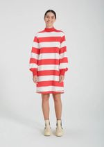 Vestido Básico Em Moletom Curto Manga Longa Listrado
