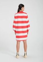 Vestido Básico Em Moletom Curto Manga Longa Listrado