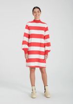 Vestido Básico Em Moletom Curto Manga Longa Listrado