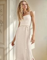 Vestido Midi Texturizado Com Linho