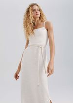 Vestido Midi Texturizado Com Linho
