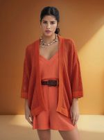 Kimono Feminino Manga 7/8 Em Tricô Texturizado